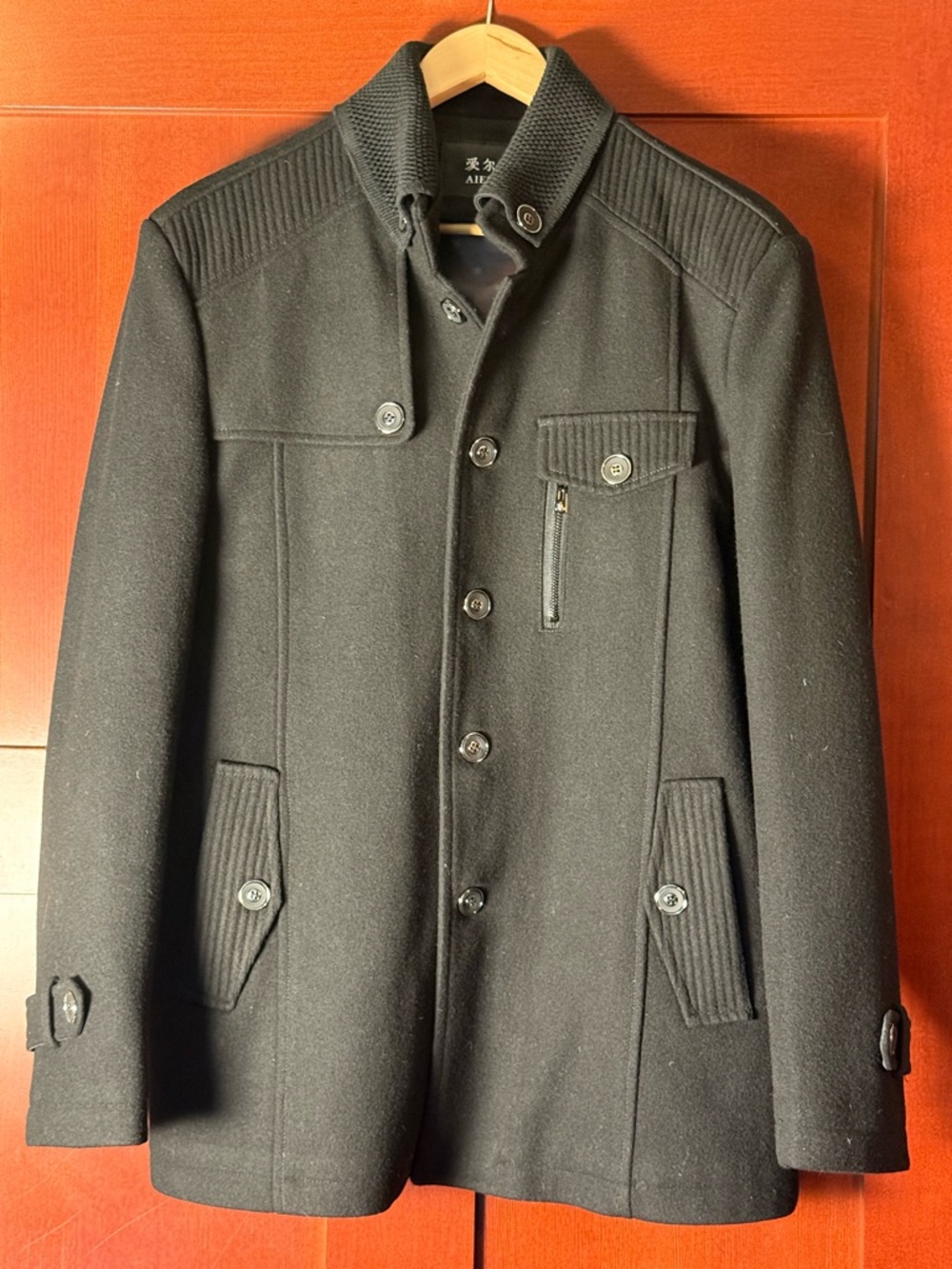 Men's Black Wool Blend British Style Slim Fit Overcoat NWOT Size XL